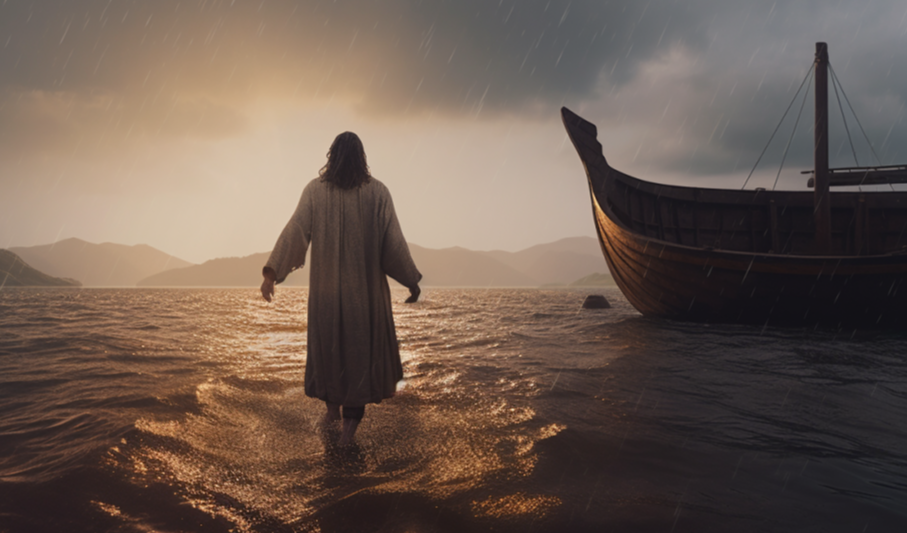 【Midjourney】走在水上的耶稣：8K超高清真实画面重现历史瞬间