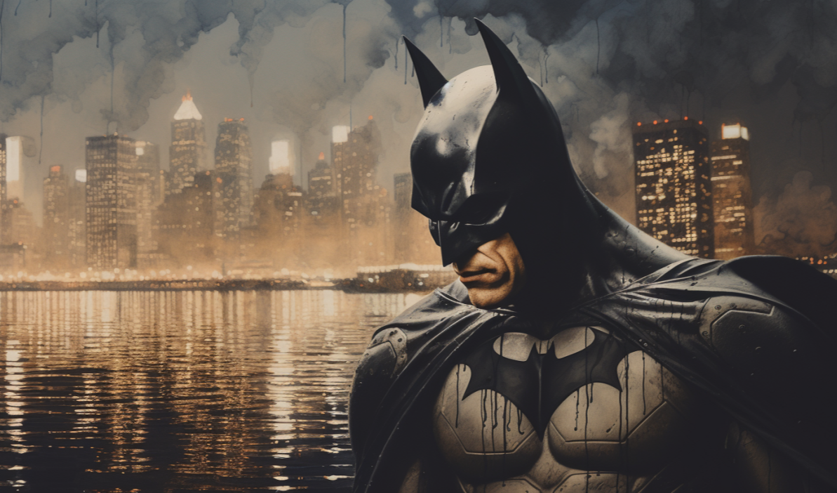 【Midjourney】双重曝光：Alan Moore的蝙蝠侠与纽约城市的独特视角