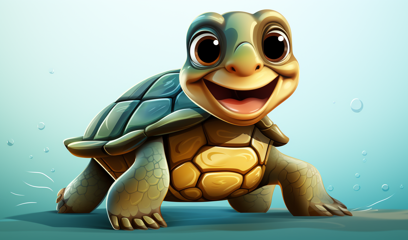 【Midjourney】乐趣涂色：开心笑脸的大眼龟