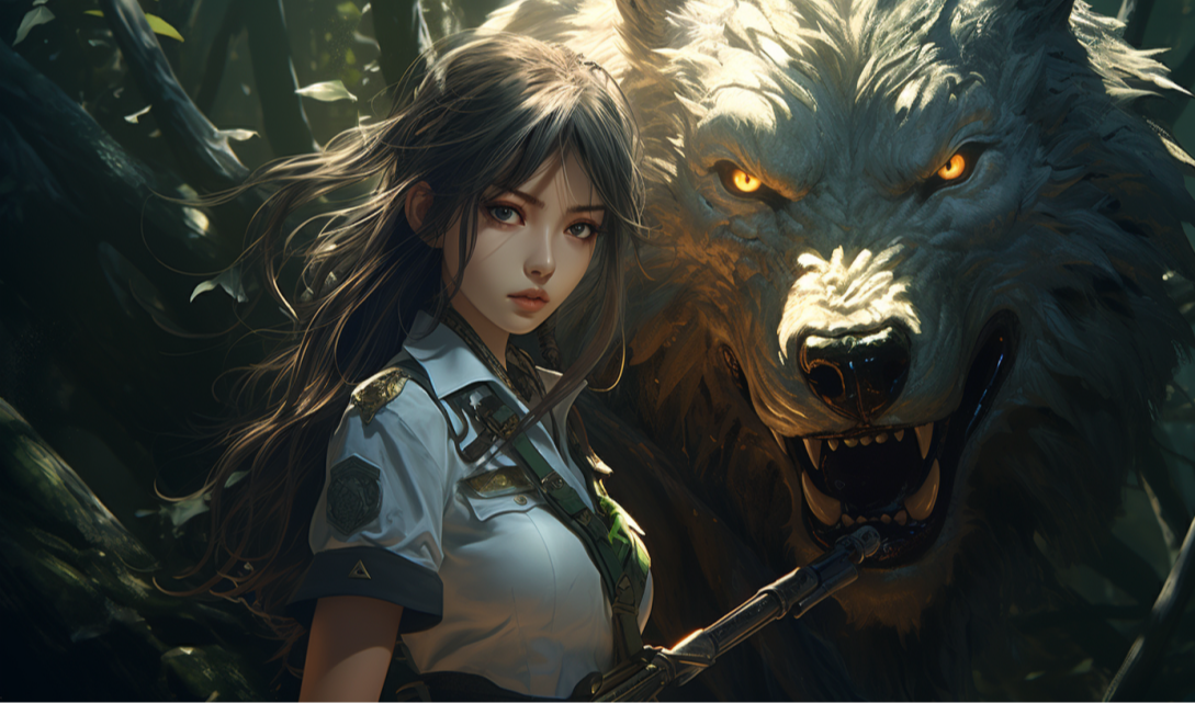 【Midjourney】森林中的少女与狼：穿越日本艺术的千年神话