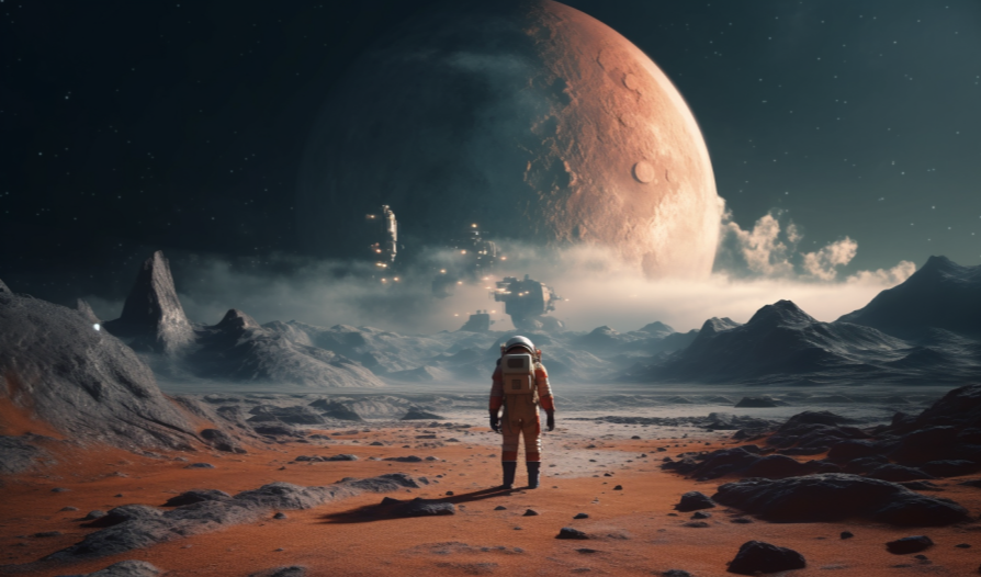 【Midjourney】超逼真的未来宇航员：踏上通往满月之景的另一个世界