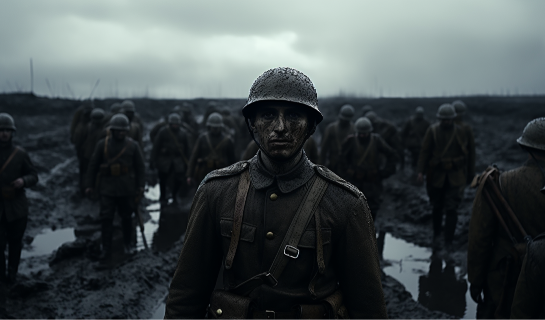【Midjourney】雨中的怒火：第一次世界大战背后的战争场面