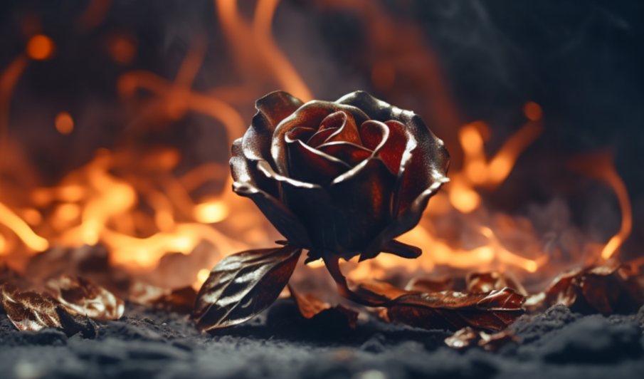 【Midjourney】火焰之舞：黑玫瑰的壮丽挽歌