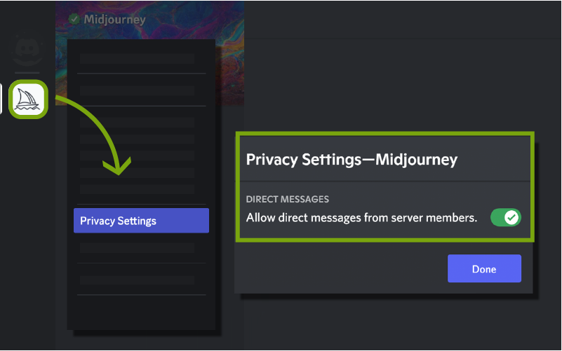 在Discord桌面版中显示如何找到直接消息隐私设置的图片